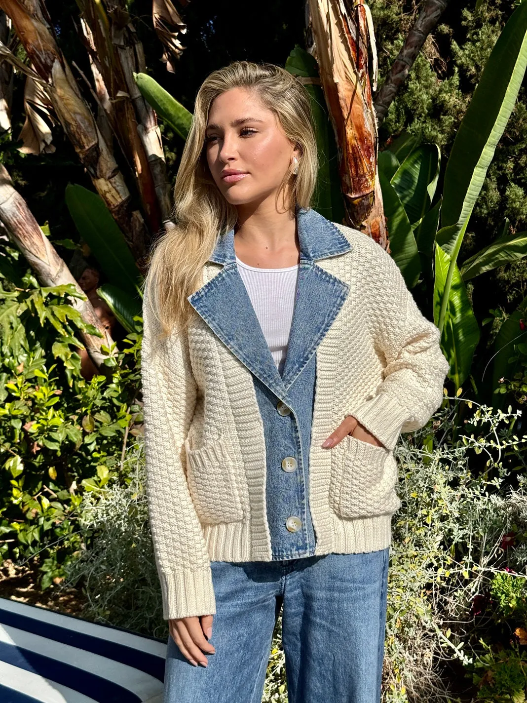 Baille Cotton Denim Chunky Cardigan