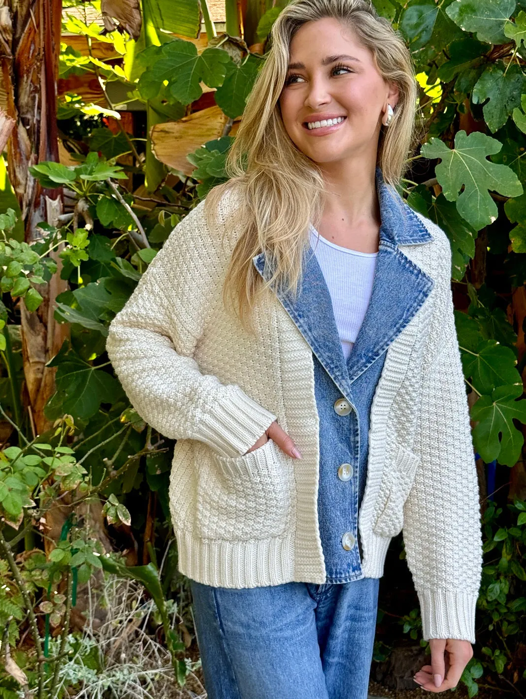 Baille Cotton Denim Chunky Cardigan