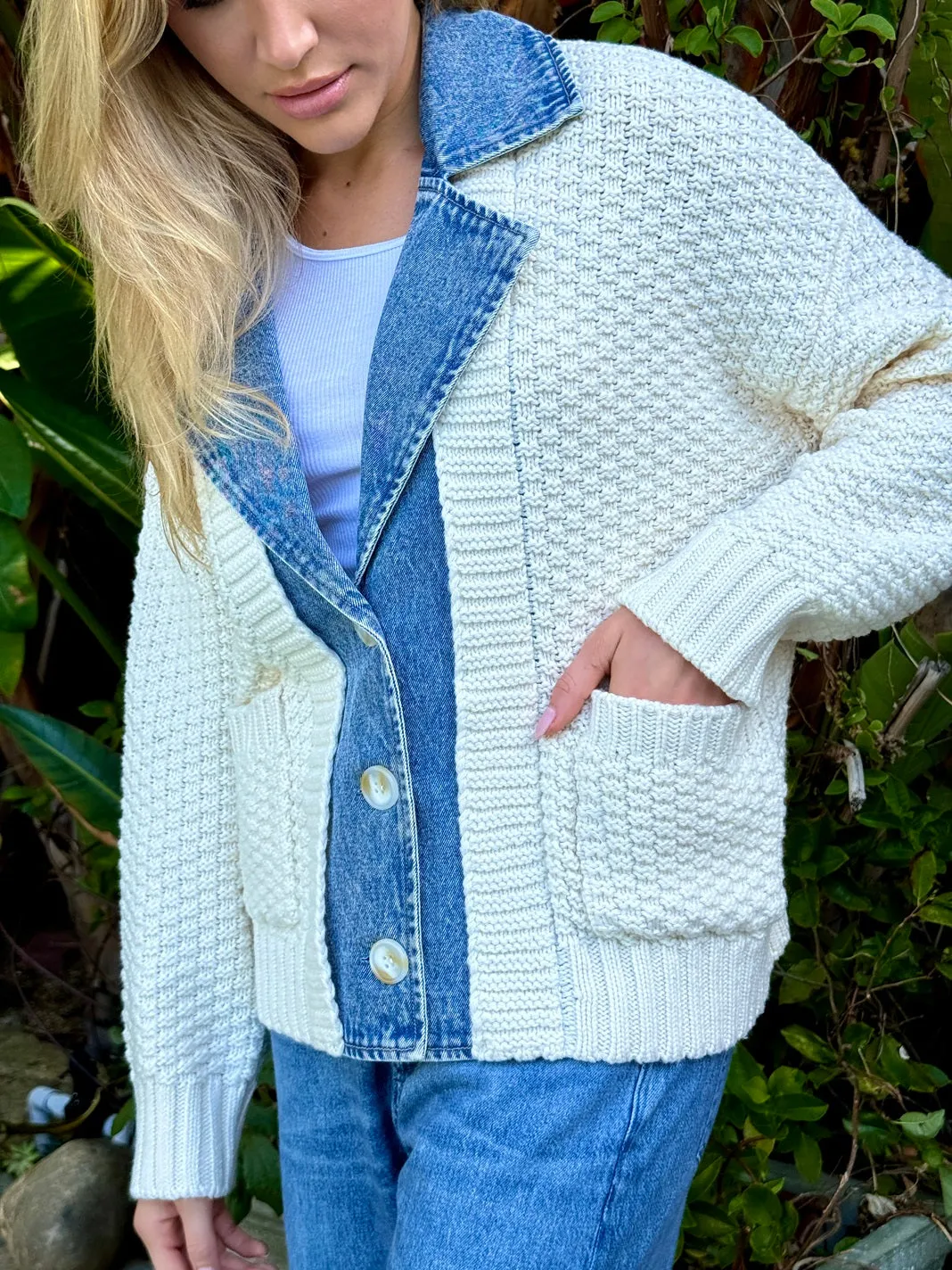 Baille Cotton Denim Chunky Cardigan