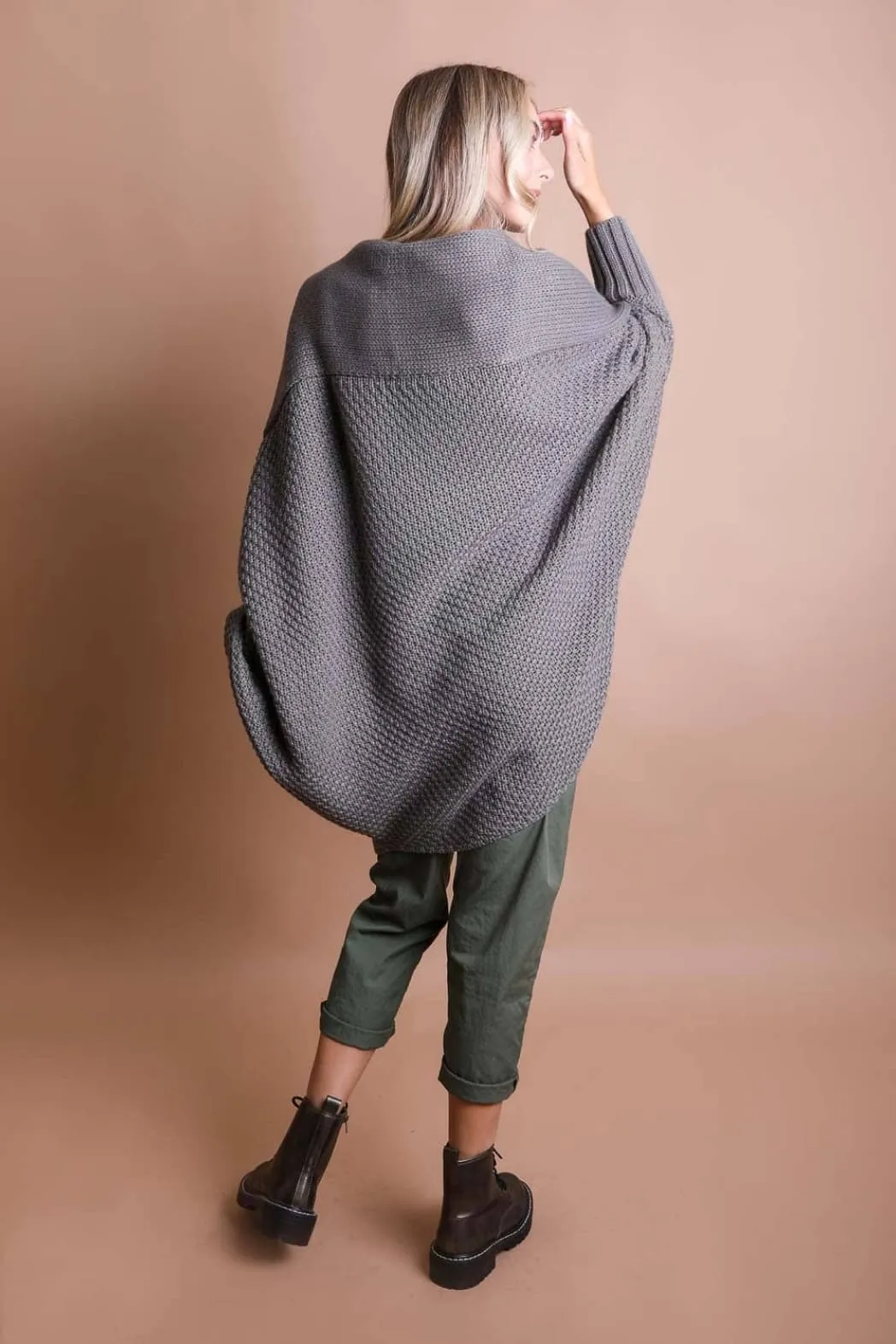 Bat Sleeve Knit Cardigan (Gray)