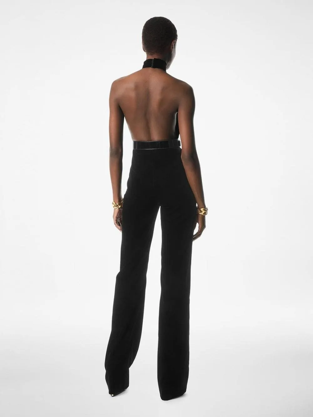 Black Stretch Velvet Jumpsuit