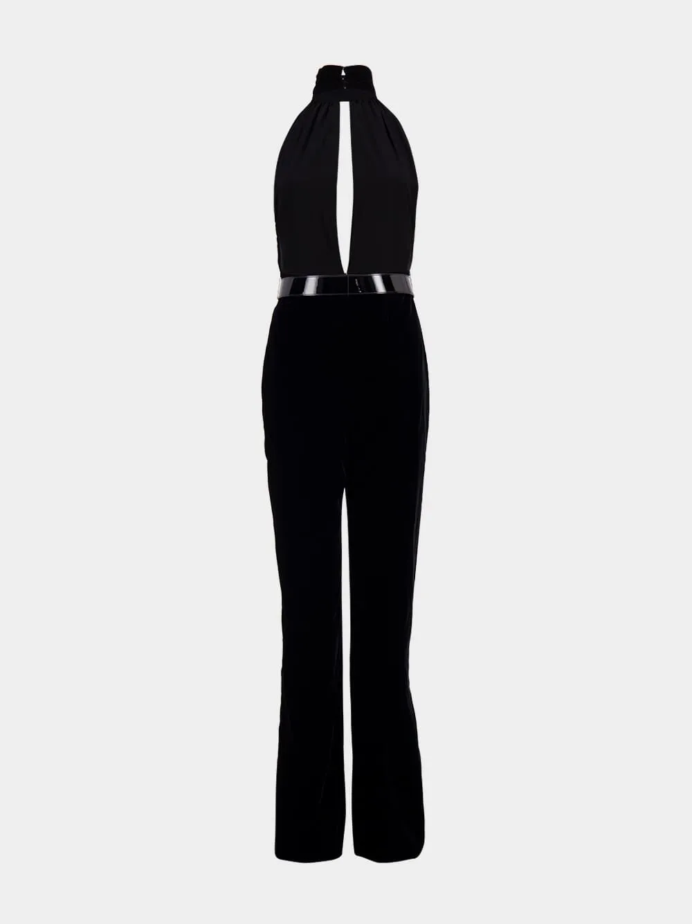 Black Stretch Velvet Jumpsuit