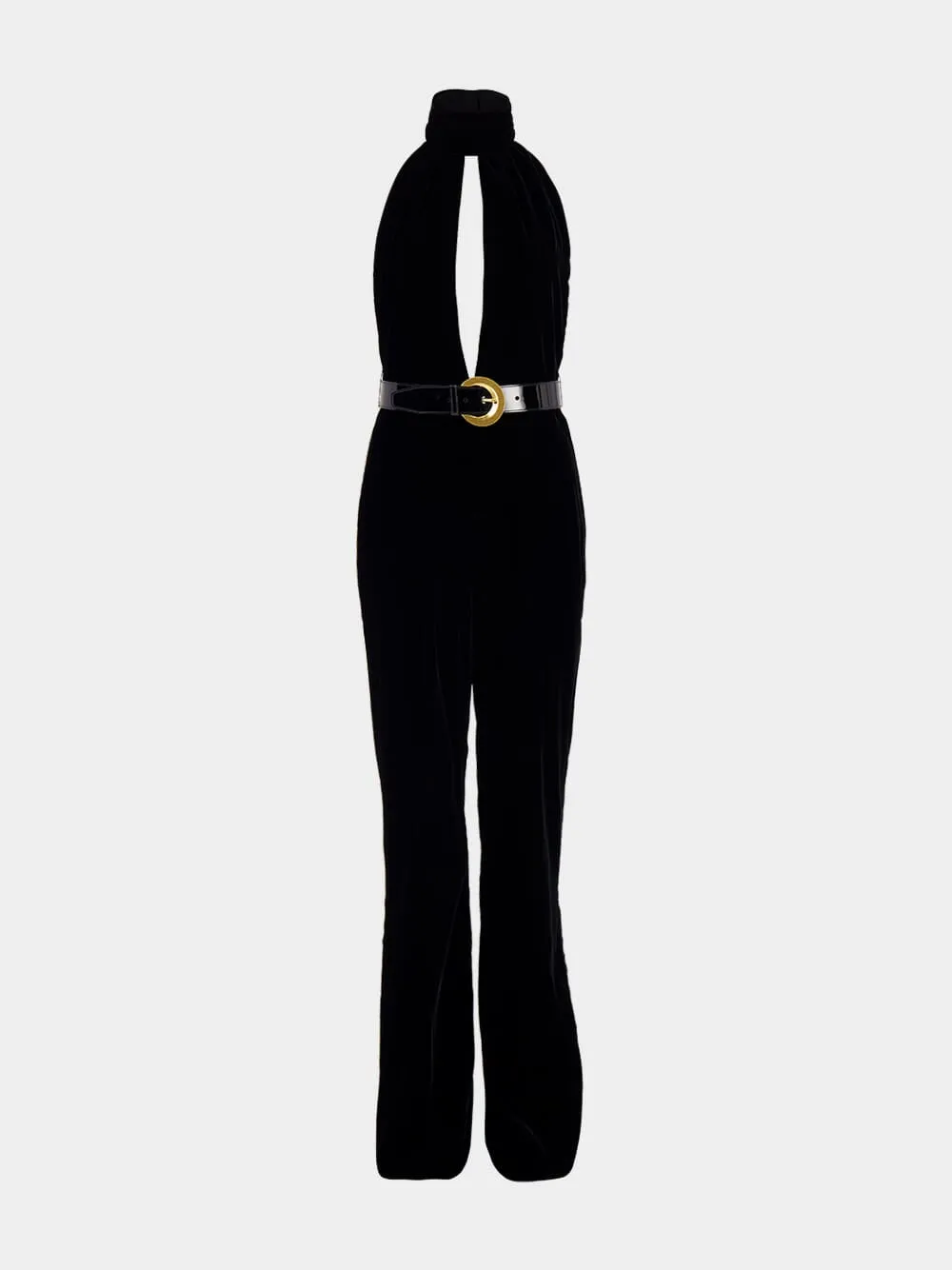 Black Stretch Velvet Jumpsuit
