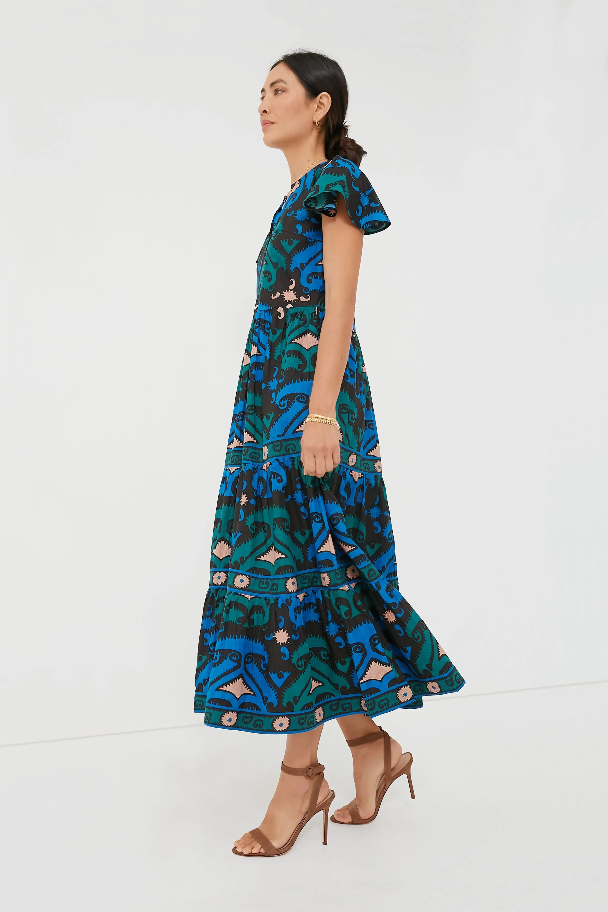 Blue Uzbek V-Neck Maxi Dress