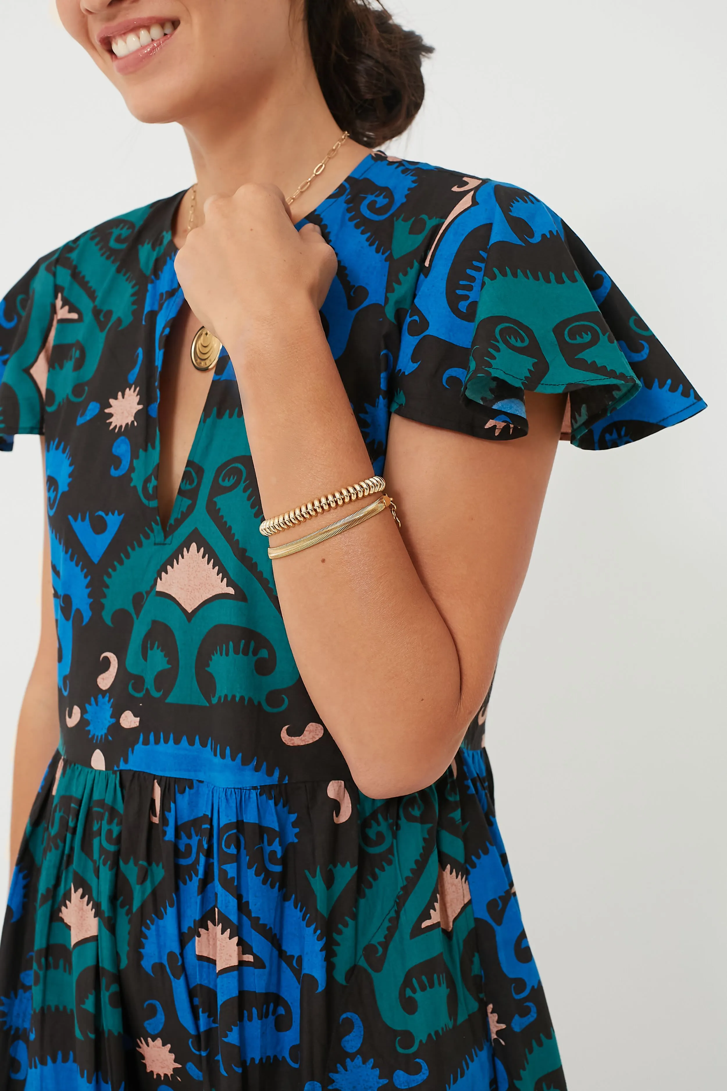 Blue Uzbek V-Neck Maxi Dress