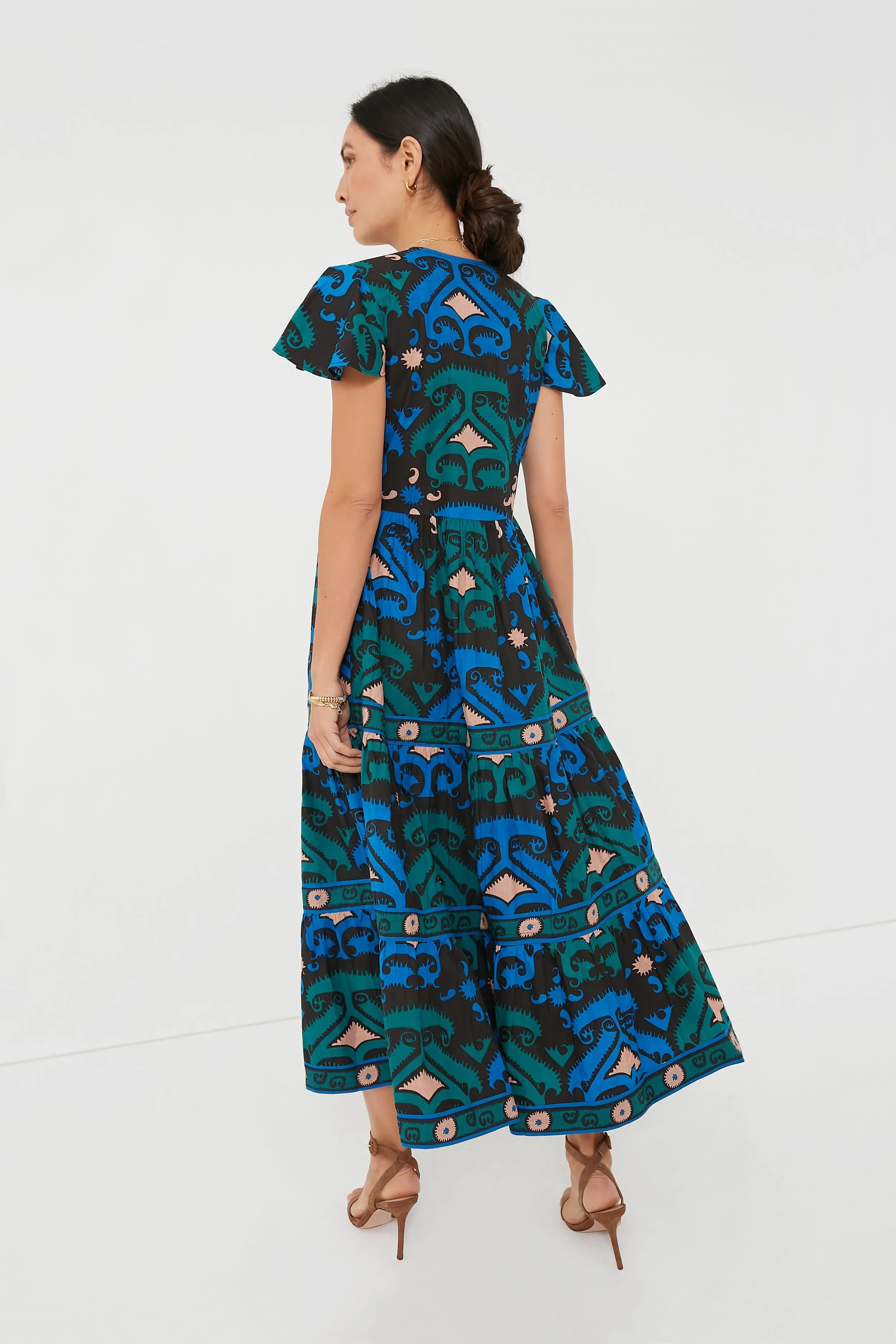 Blue Uzbek V-Neck Maxi Dress