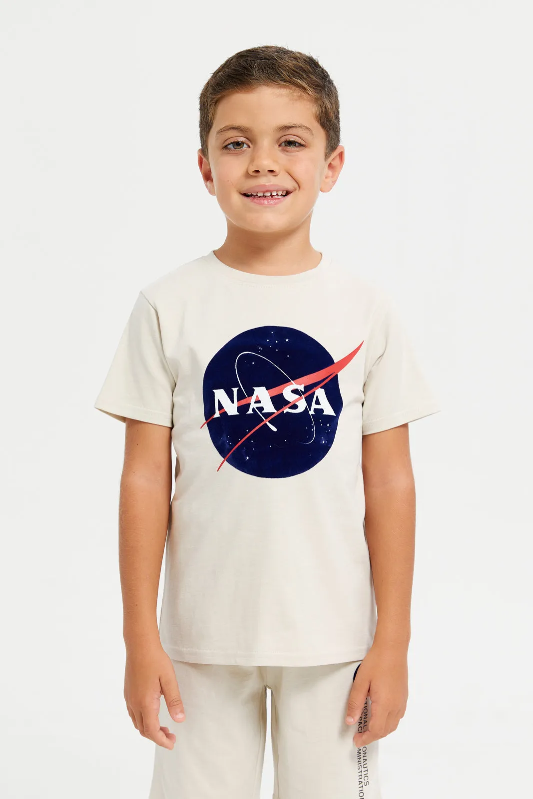 Boys Beige Nasa Pyjama Set (2 Piece)