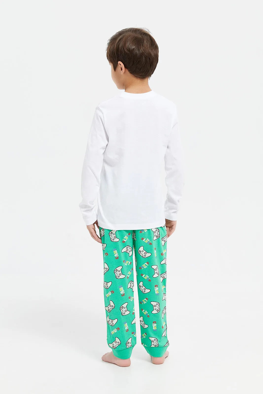 Boys White Game Pyjama Set (2 Piece)
