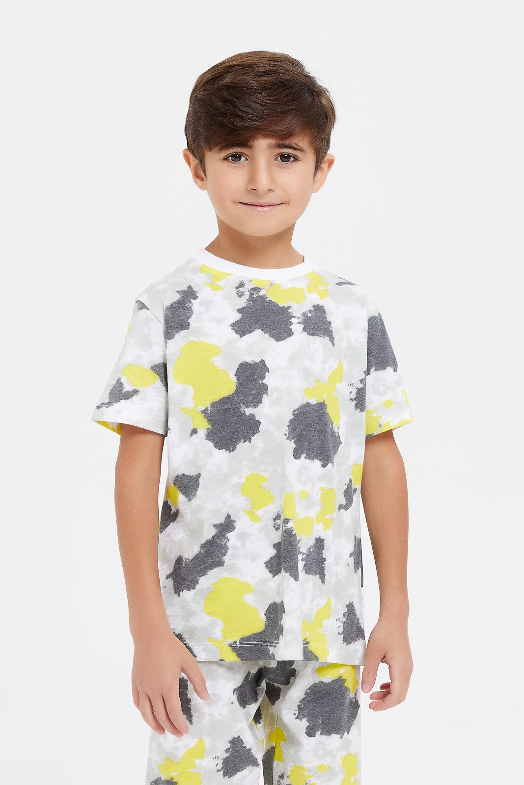 Boys White Printed Pyjama Set (2 Piece)