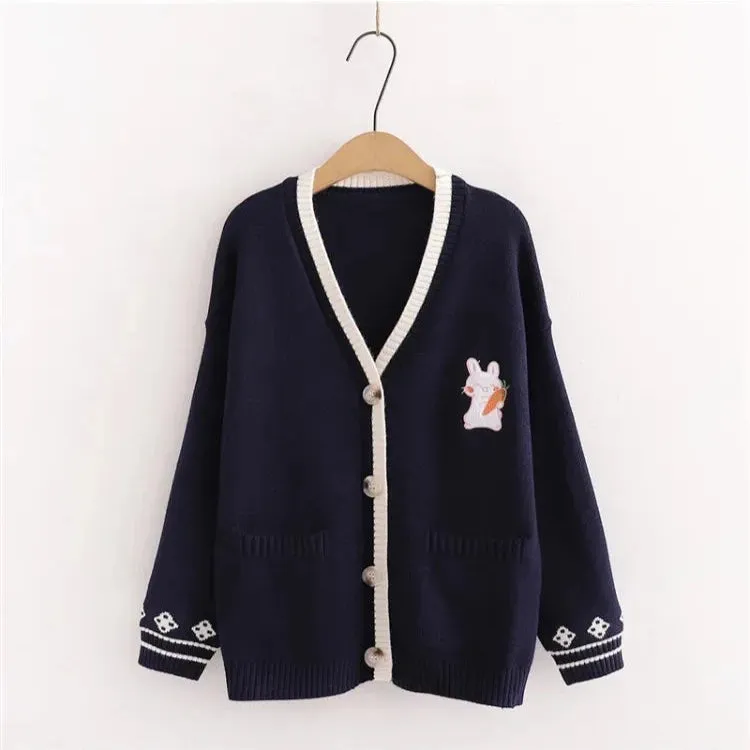 Bunny Cardigan With Chest Embroidery
