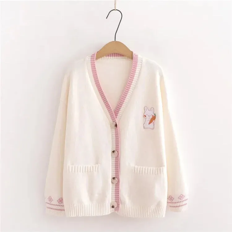 Bunny Cardigan With Chest Embroidery