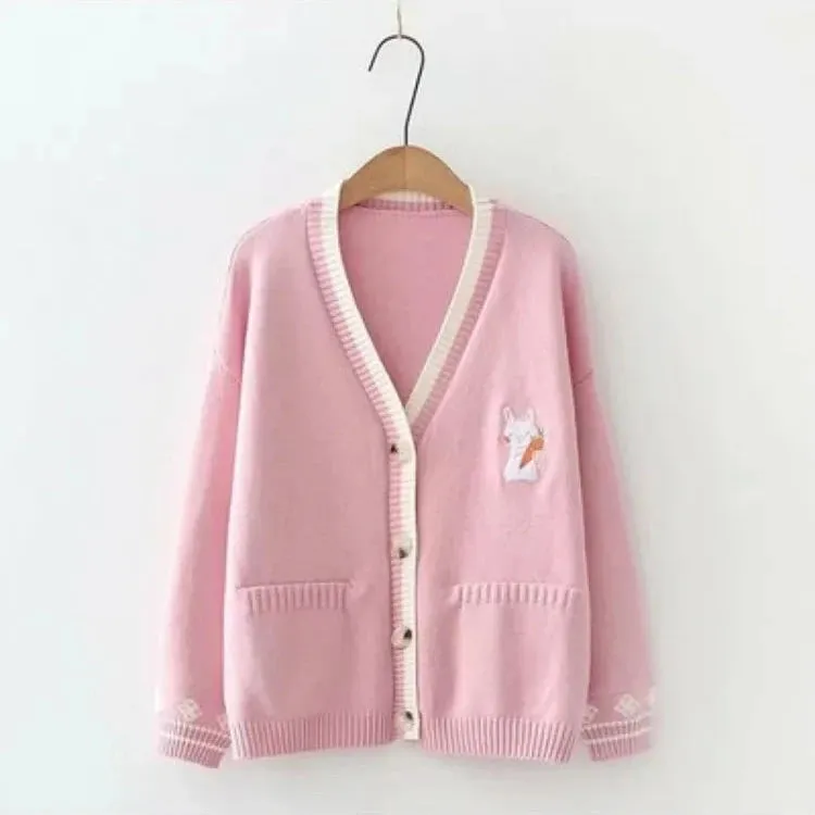 Bunny Cardigan With Chest Embroidery
