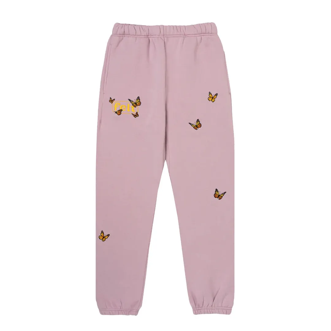 Butterfly Fleece Sweatpants - Light Purple