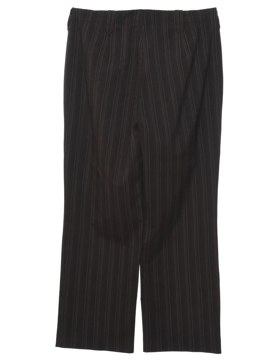 Dark Brown Pinstriped Trousers - W34 L30