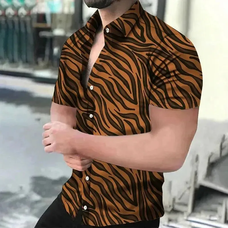 Fashion Leopard 3D Printed Shirt Summer New Men's Hawaiian Casual Short Sleeves Shirts Streetwear Outdoor Blouse Man's Clothing