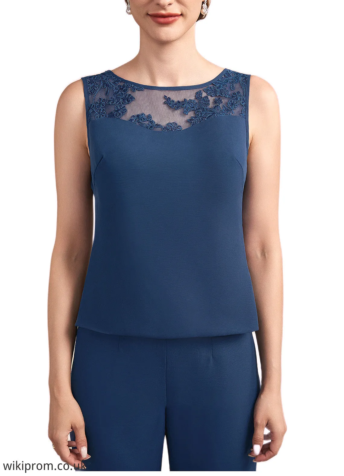 Finley Jumpsuit/Pantsuit Scoop Neck Floor-Length Chiffon Mother of the Bride Dress With Lace SWK126P0014687