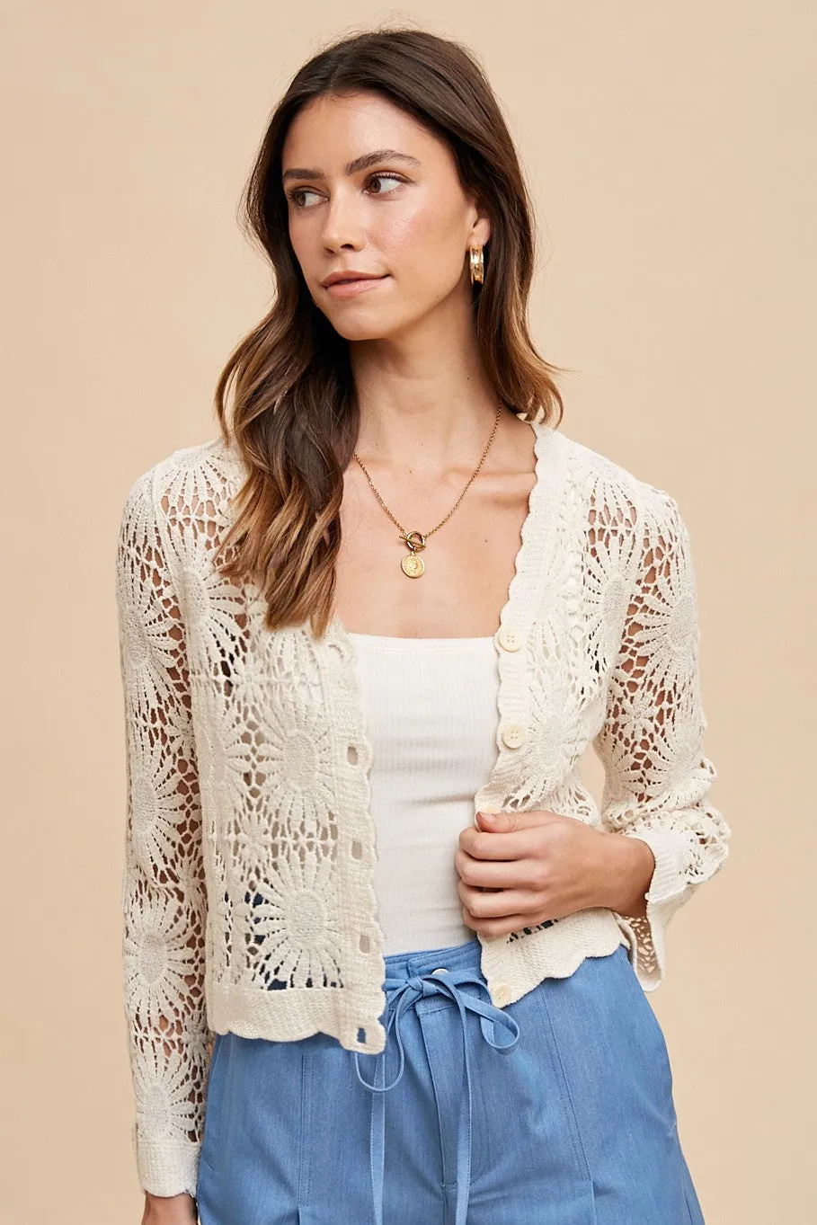 Floral Crochet Cardigan Sweater
