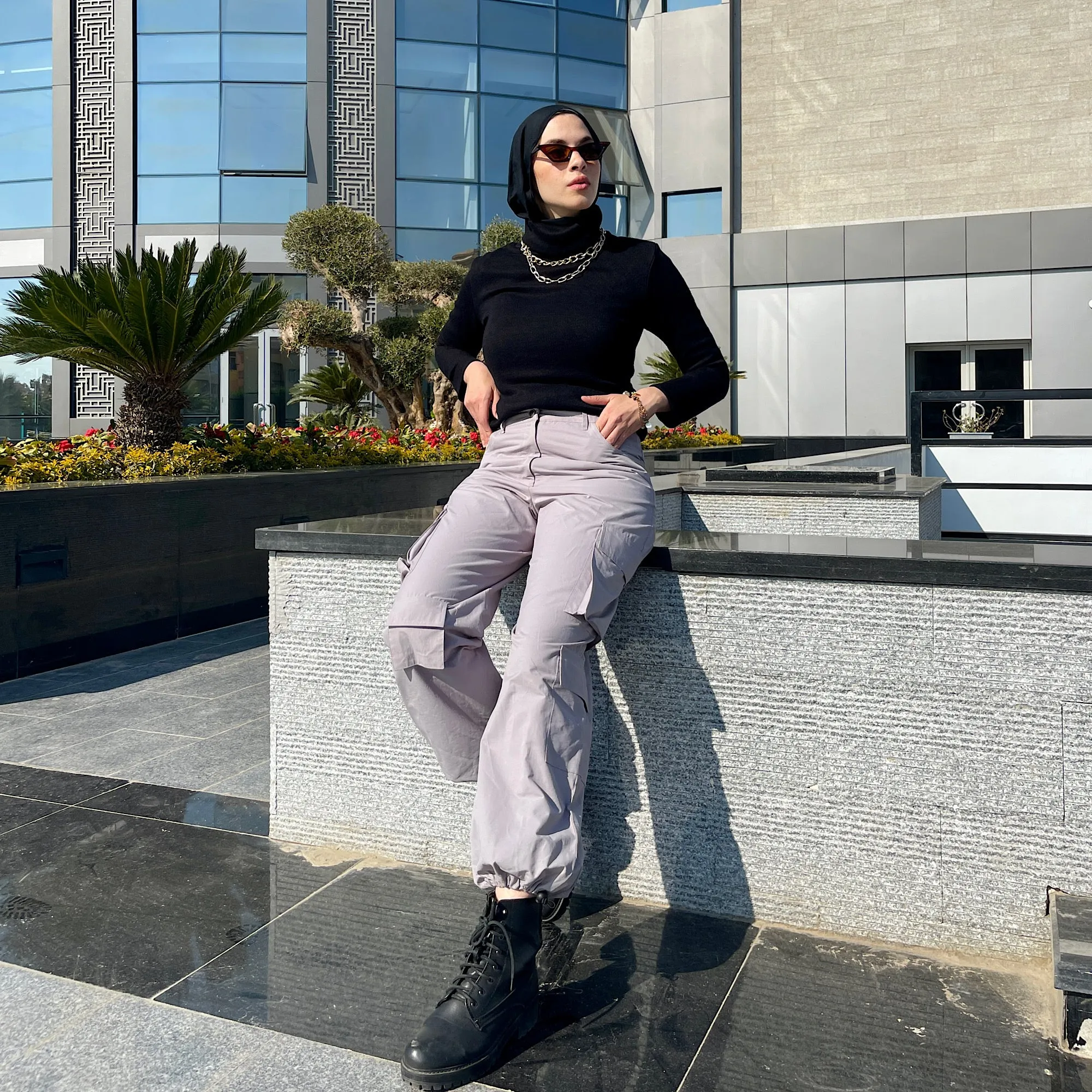 Grey gabardine cargo pants