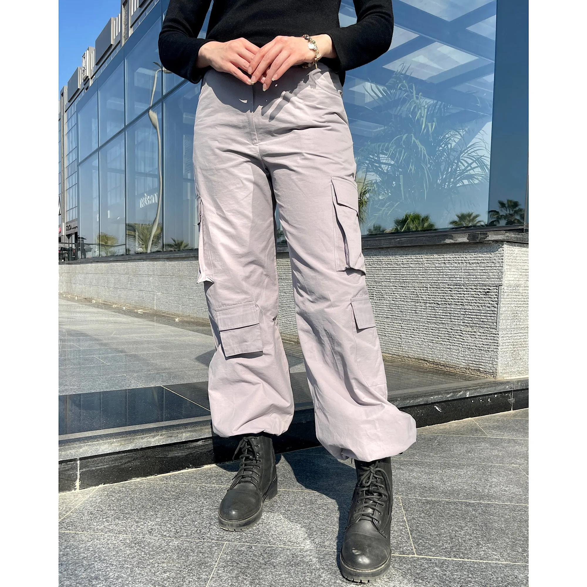 Grey gabardine cargo pants