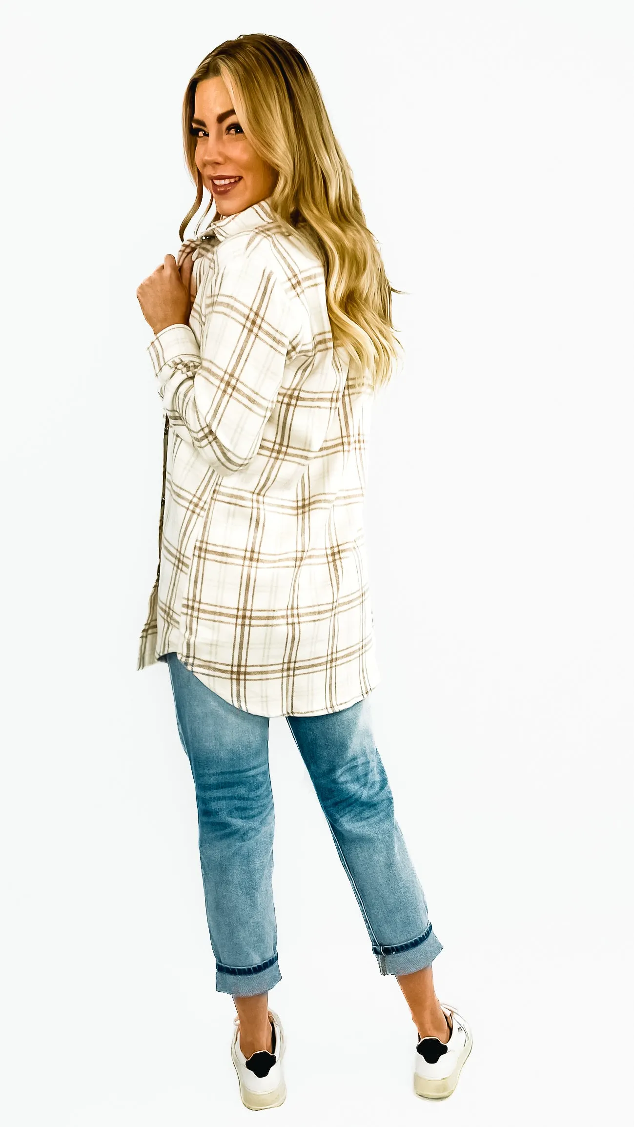 Kiki Mid-Length Shacket/Jacket- Beige/Cream