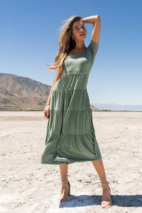 McKayla Tiered Dress in Sage - FINAL SALE