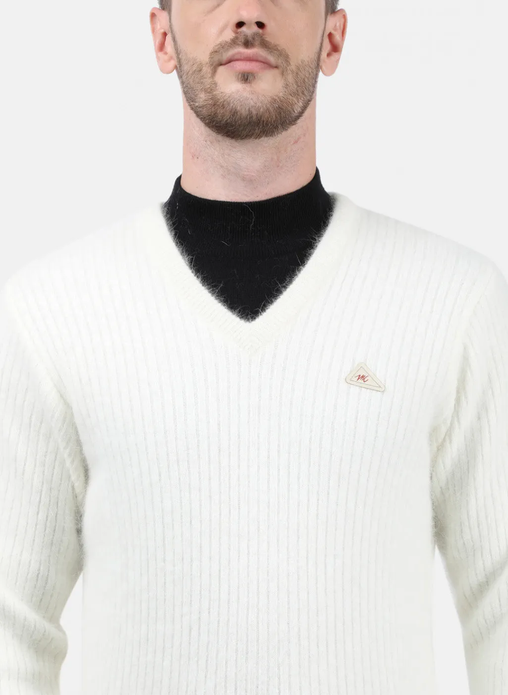 Men White Solid Pullover