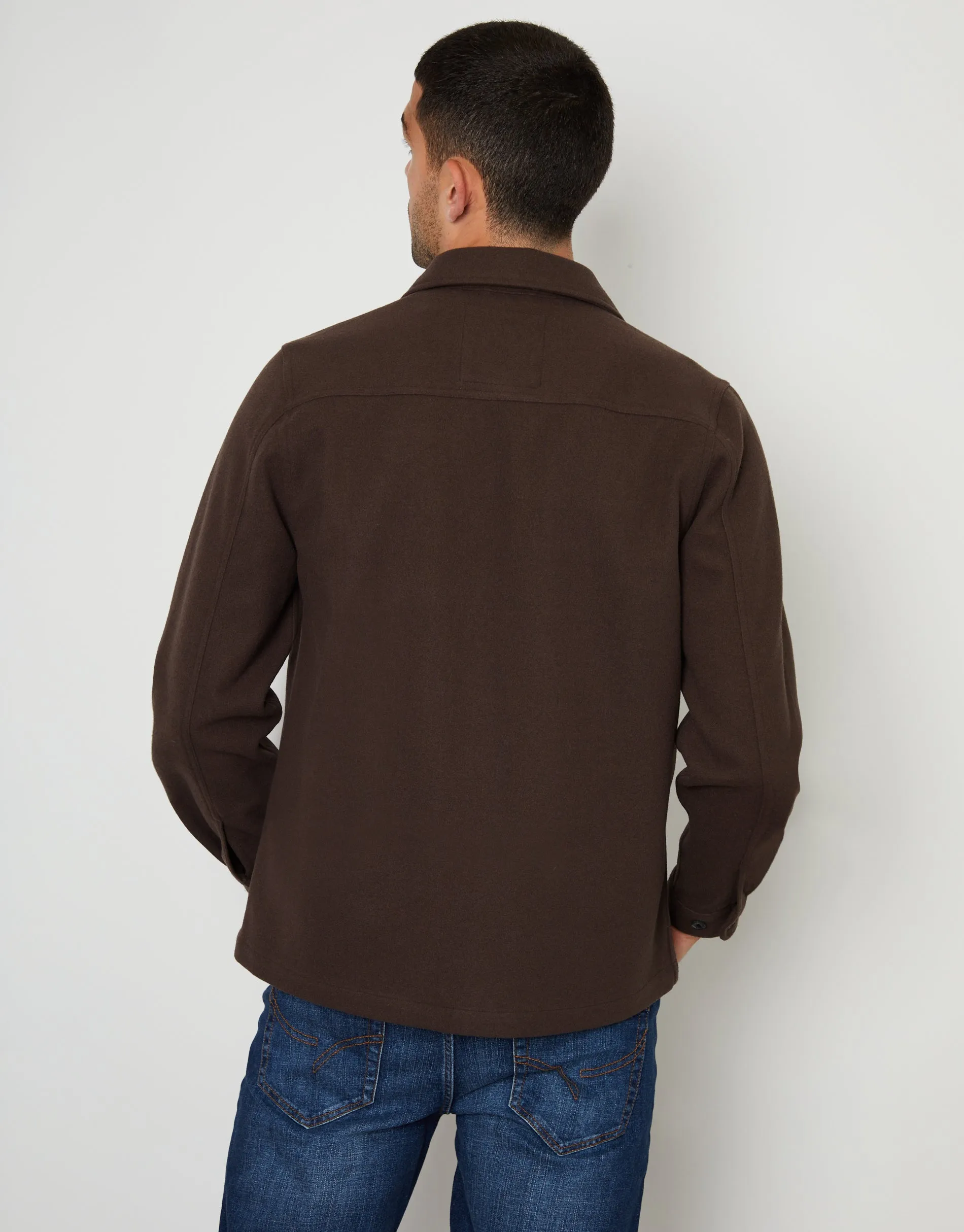 Men's Chocolate Faux Wool Button Up Shacket
