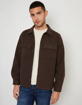 Men's Chocolate Faux Wool Button Up Shacket