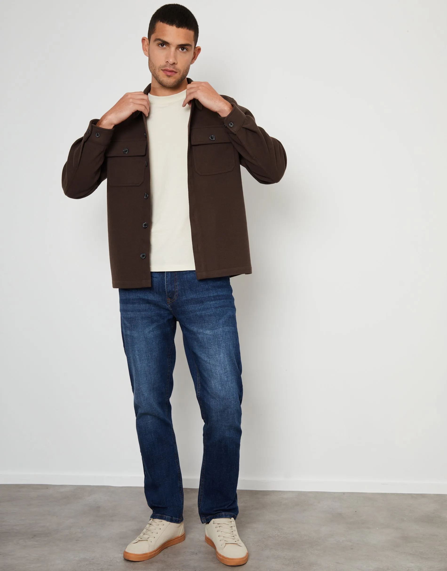Men's Chocolate Faux Wool Button Up Shacket