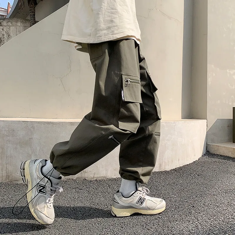 Multiple Pockets Men's Cargo Pants Fashion Drawstring New Streetwear Large Size Loose Male Casual Hip Hop Trousers