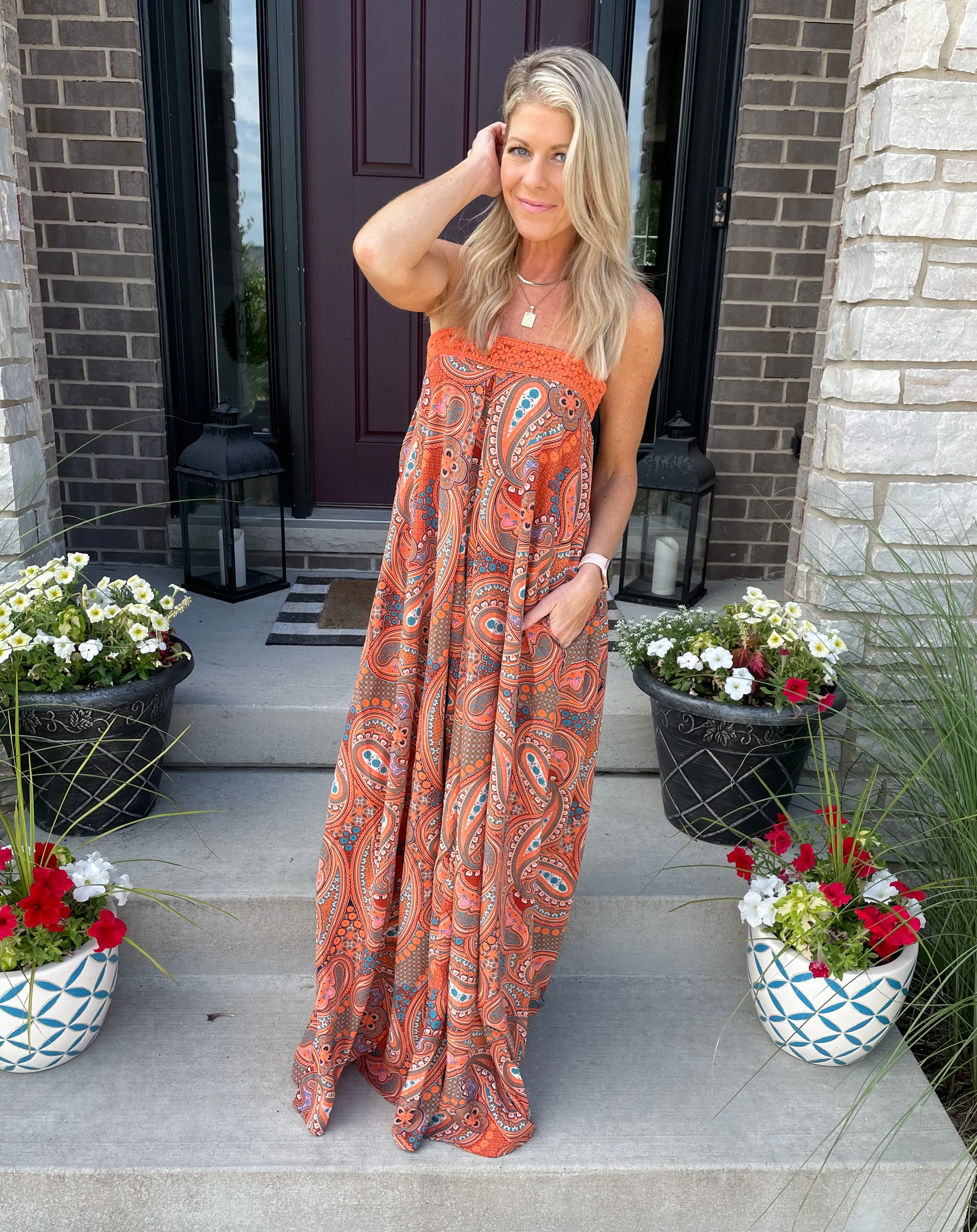 Off To Bali Strapless Wide Leg Jumpsuit