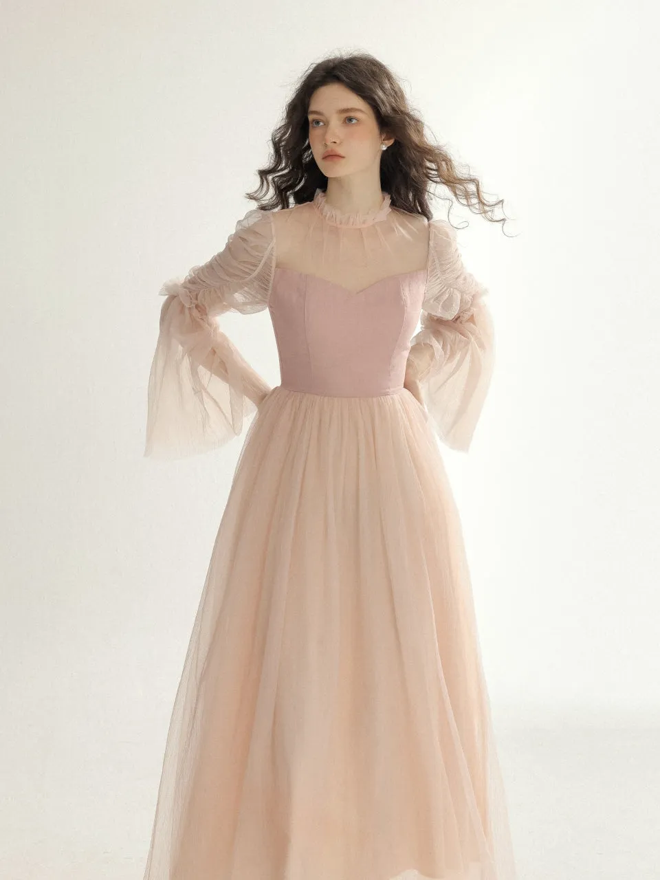 Peach tulle long dress