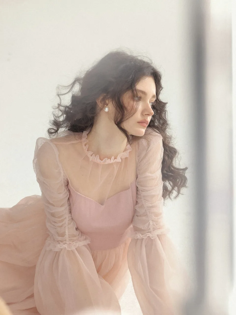 Peach tulle long dress