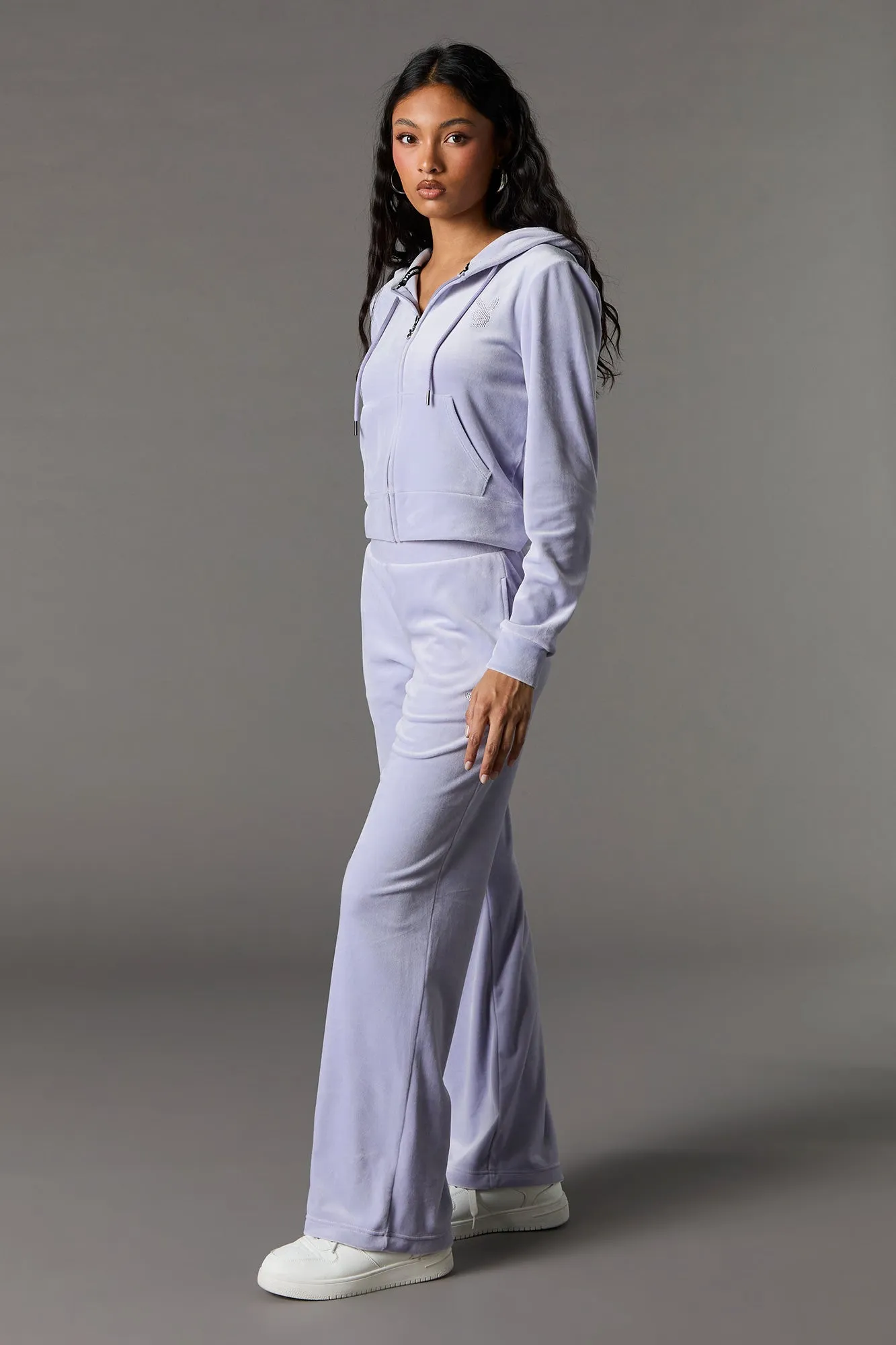 Playboy Rhinestone Velour Wide Leg Pant