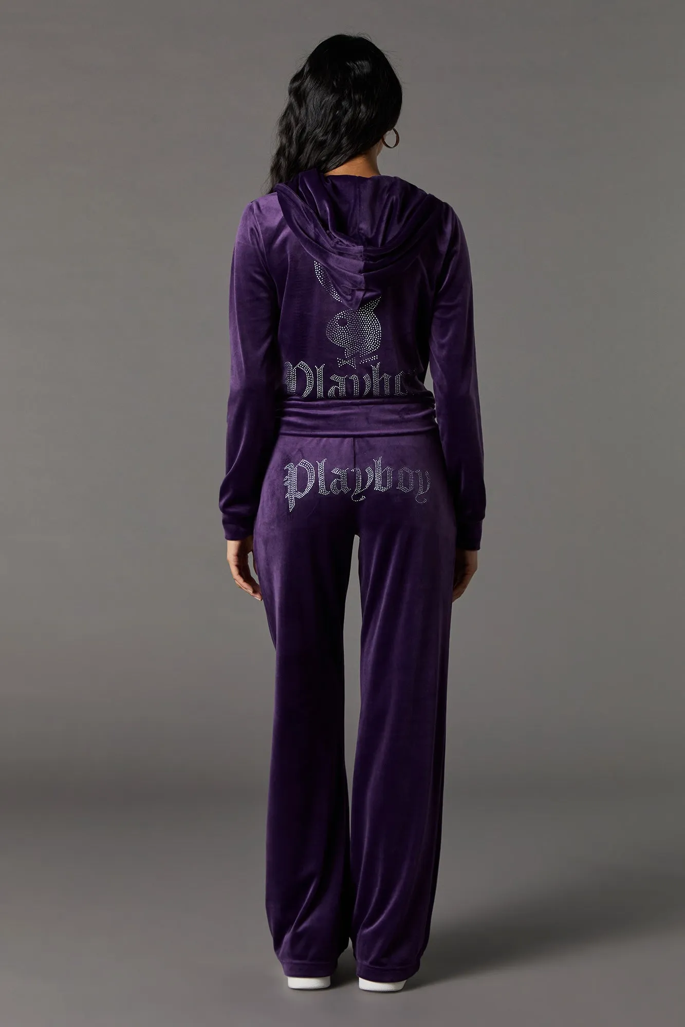 Playboy Rhinestone Velour Wide Leg Pant