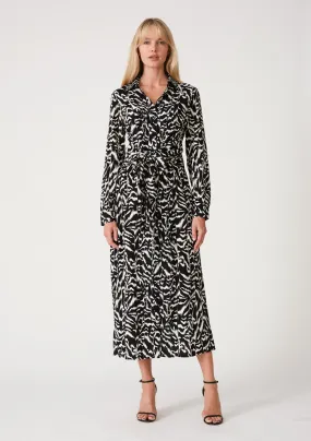 Printed Long Sleeve Button Down Maxi Dress