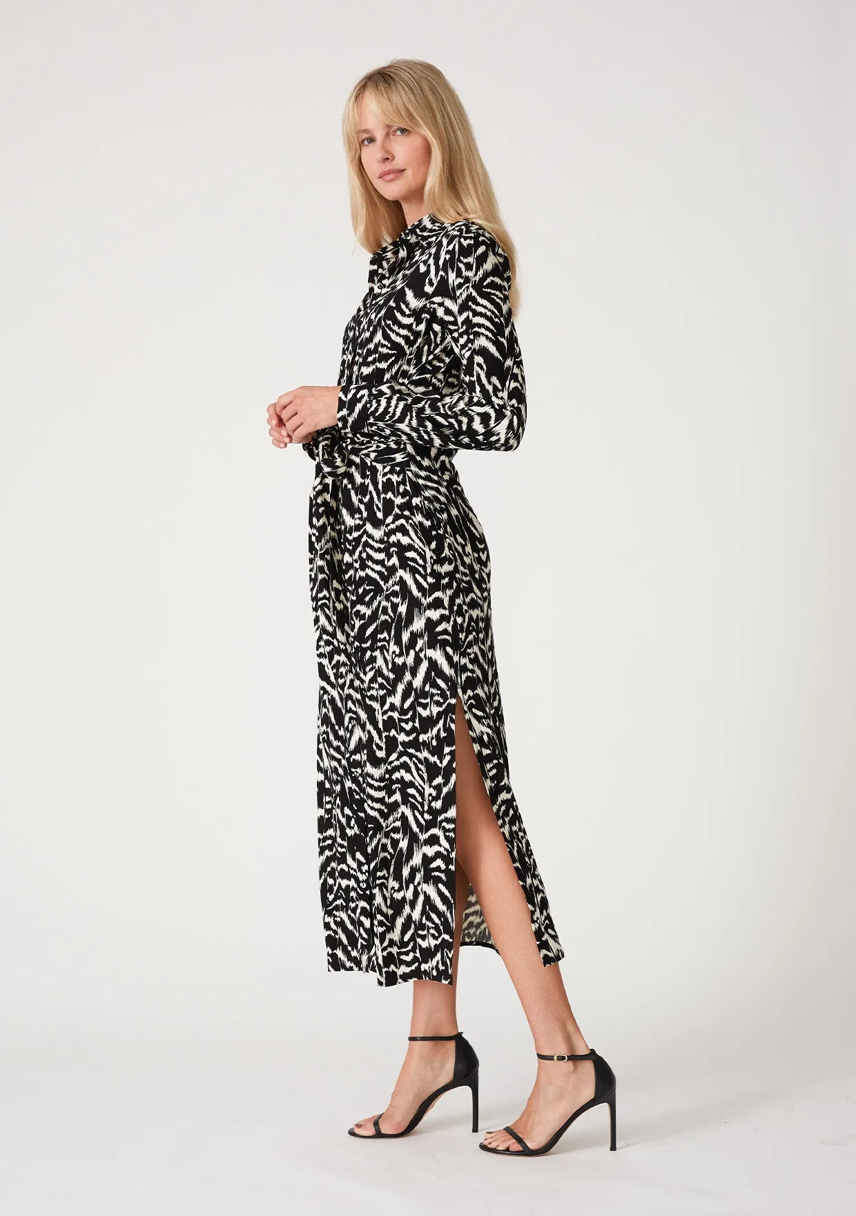 Printed Long Sleeve Button Down Maxi Dress