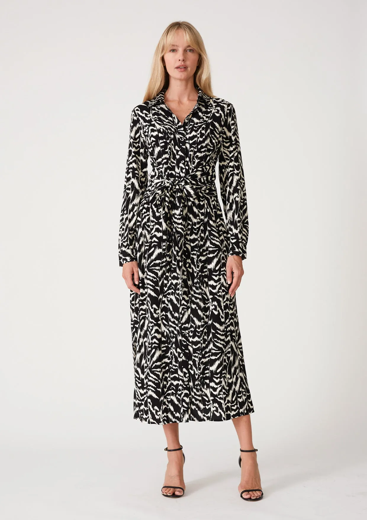 Printed Long Sleeve Button Down Maxi Dress