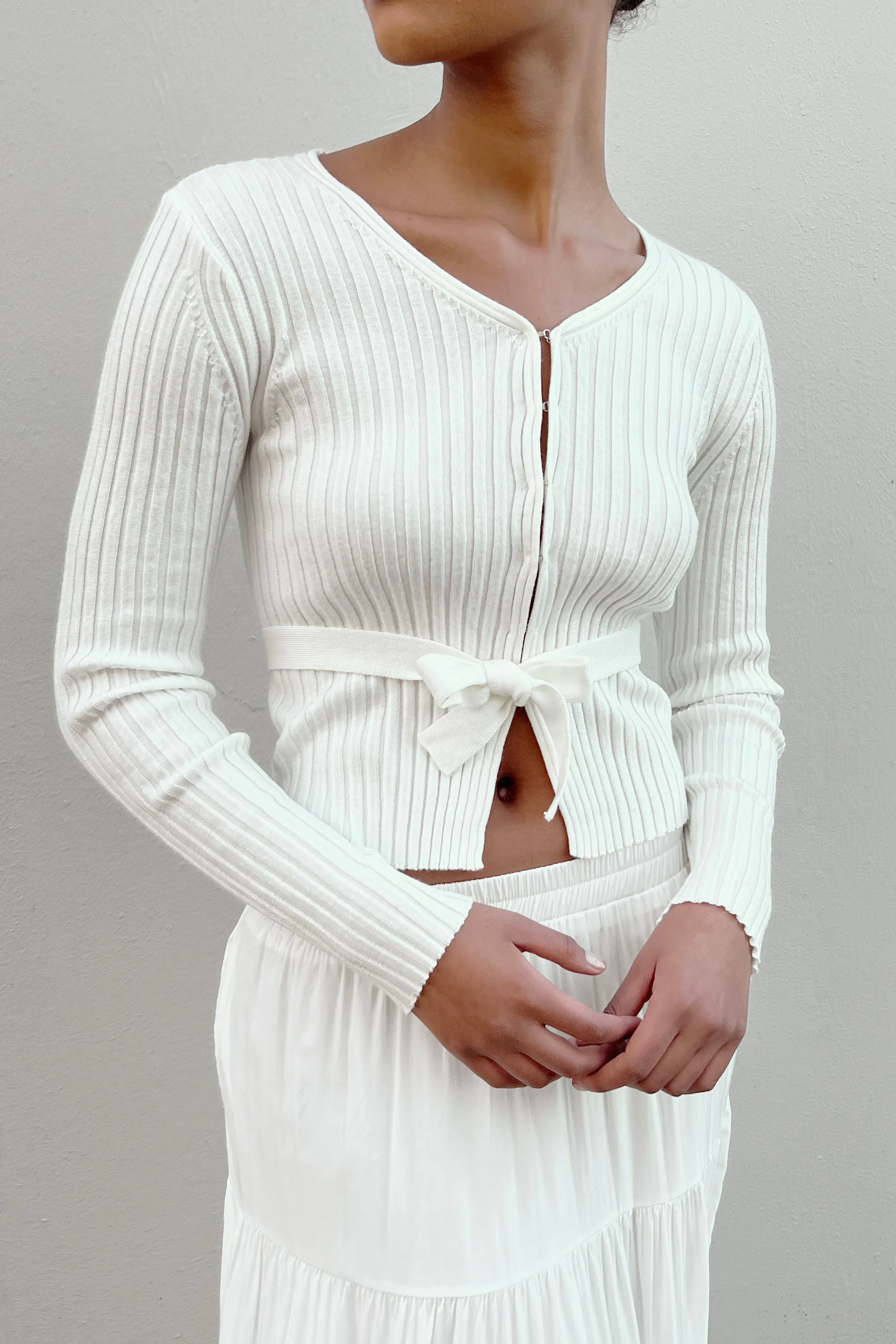 RIBBED CARDIGAN WITH TIE