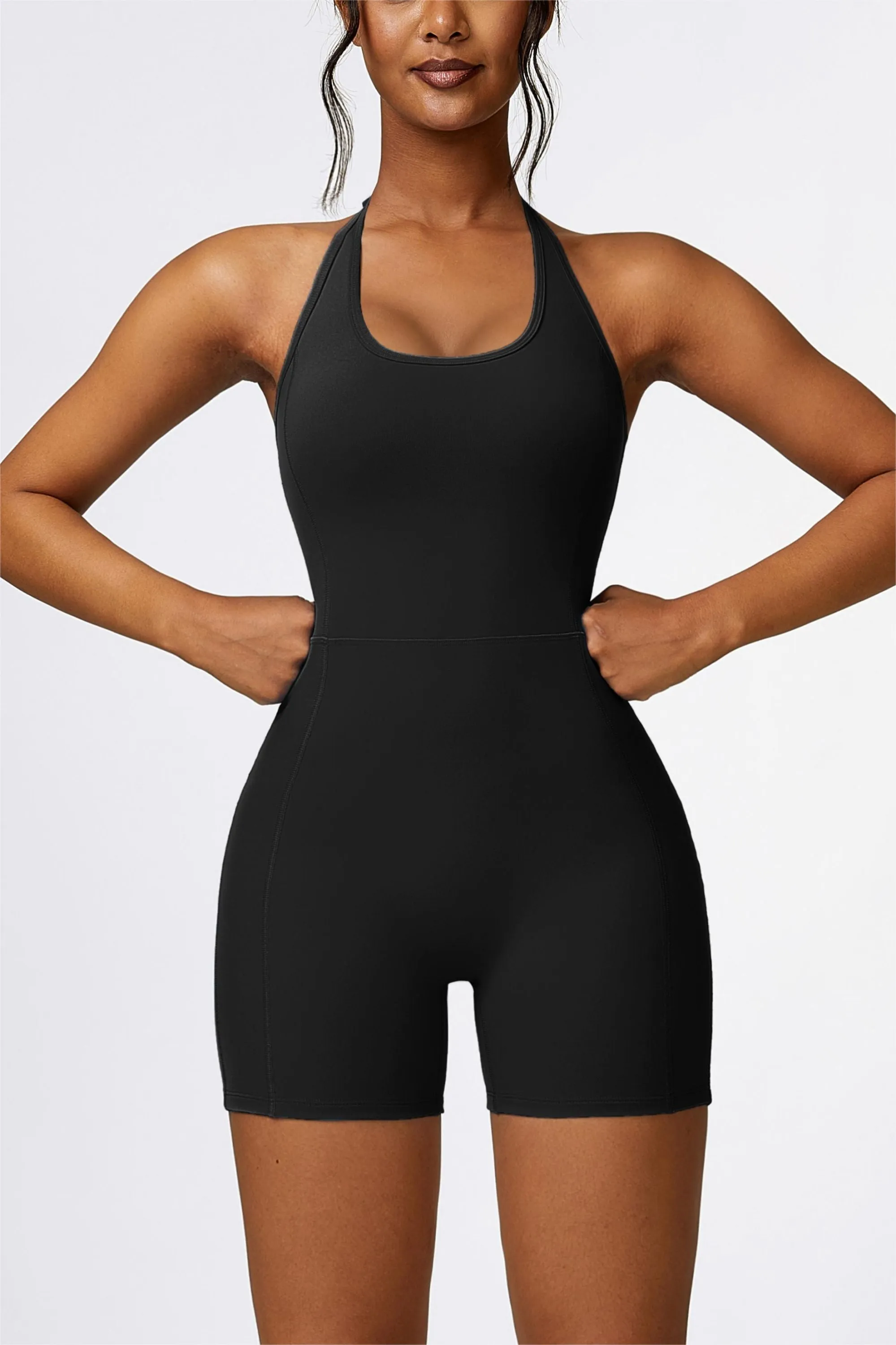 Scoop Neck Halter Short Unitard