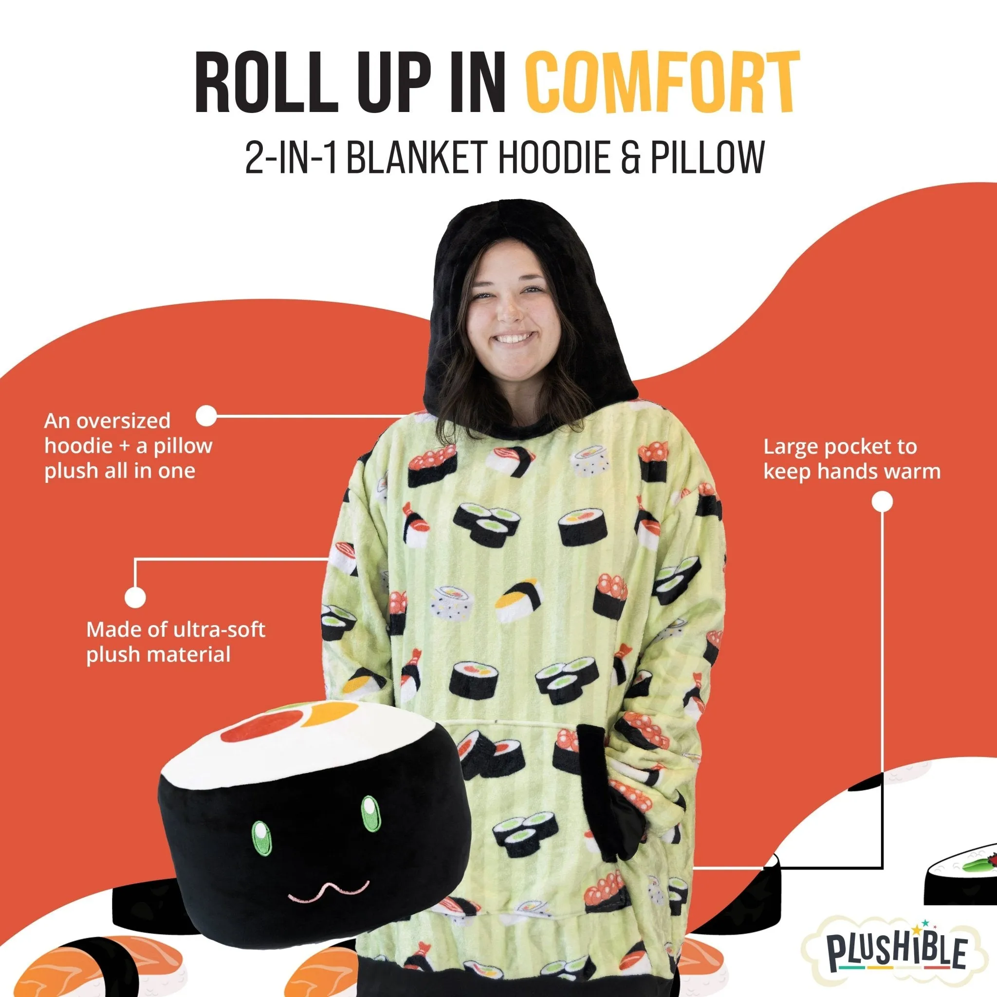 Sushi Snugible | Blanket Hoodie & Pillow
