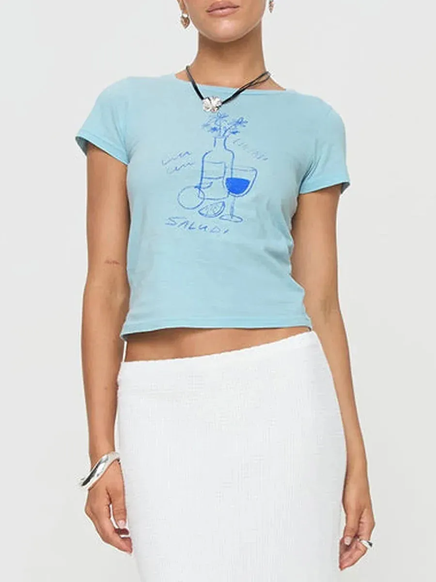 T-Shirt Casual Round Neck Short Sleeve Graphic Summer Crop Crop Top