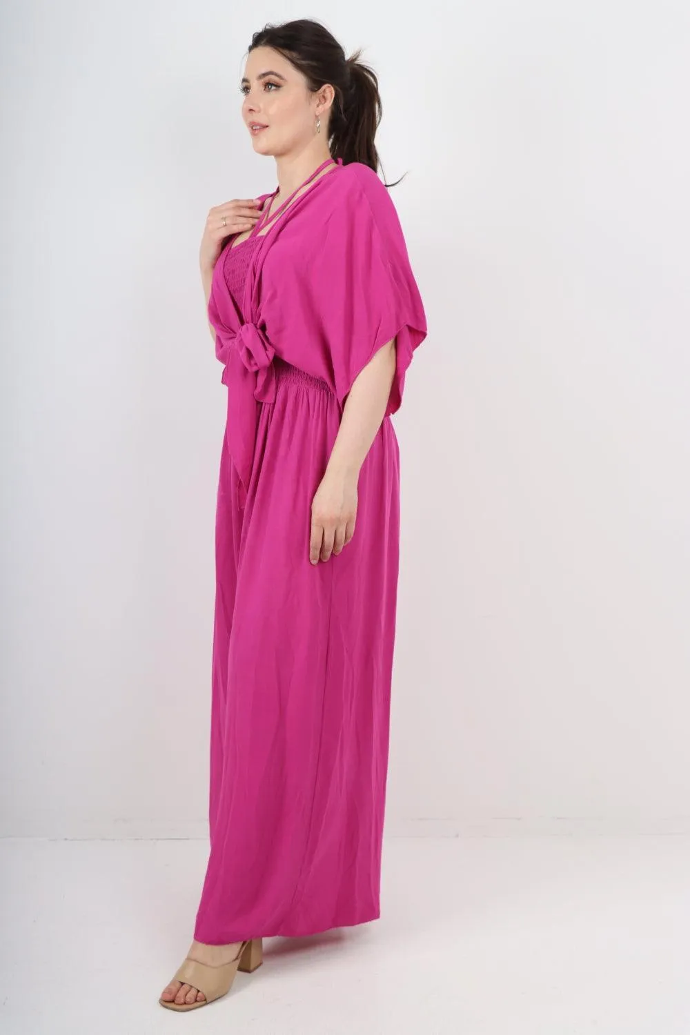 Two Piece Bardot Jumpsuit and Tie Waist Shrug