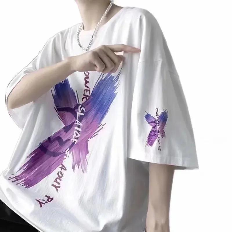 Wiaofellas  -  Men's Oversized T-shirts Loose Summer Y2k Tops Clothes Pure Cotton Streetwear Harajuku Short Sleeve Tee T Shirt Surprise Price