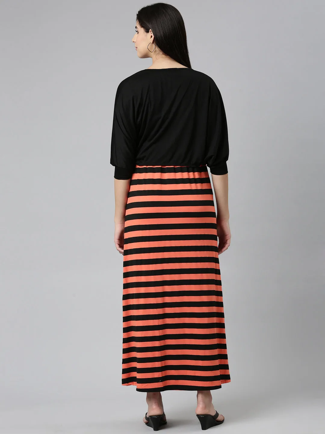 Women Black Striped Maxi Dress